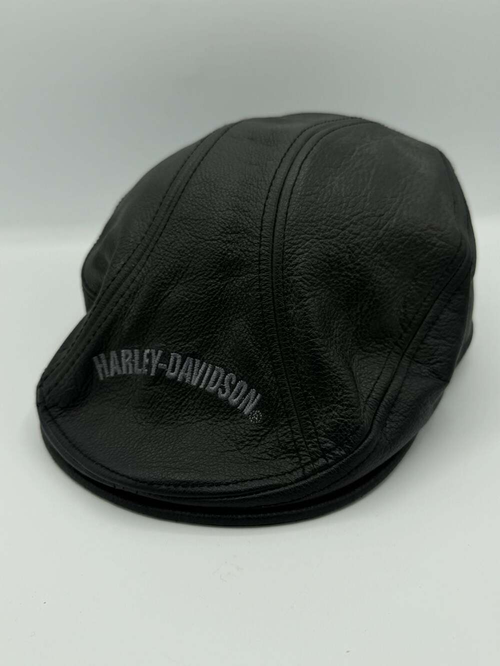 Harley Davidson 99561-04V Leather Ivy Cap Hat Black Newsboy Size L Genuine